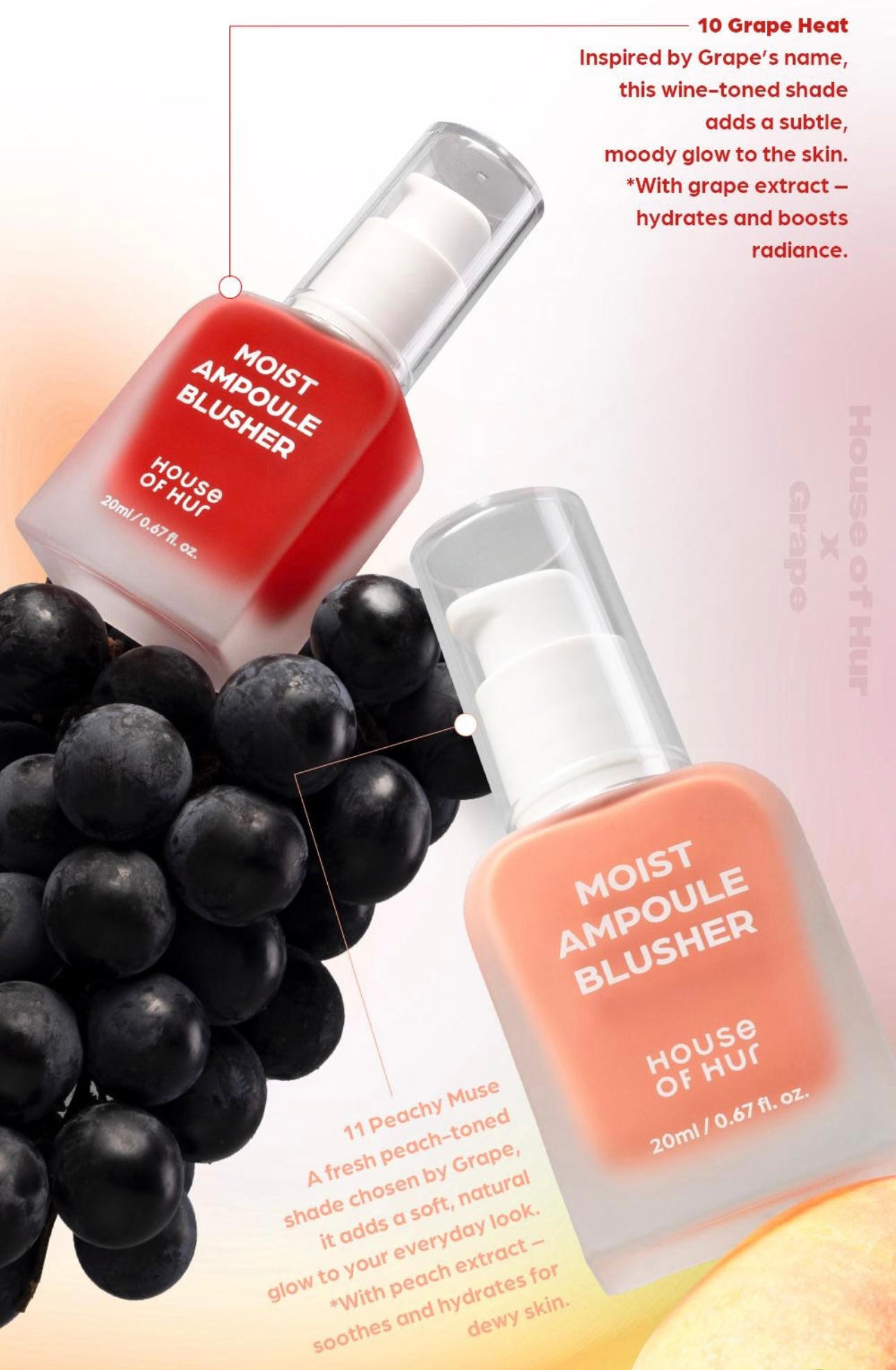 House of Hur Ampoule Blusher 20ml #Peachy Muse #Deep Plum # Cherry Blossom #Rose Brown # Pink Rosie #Ruby Rey