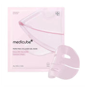 Medicube PDRN Pink Collagen Gel Mask packaging with a pink sheet mask on a white background